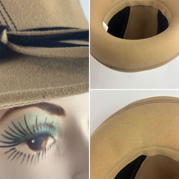 Vintage 60s Mod Fedora Womens Nadelle Beige Black Colorblock Furfelt Hat main image 9